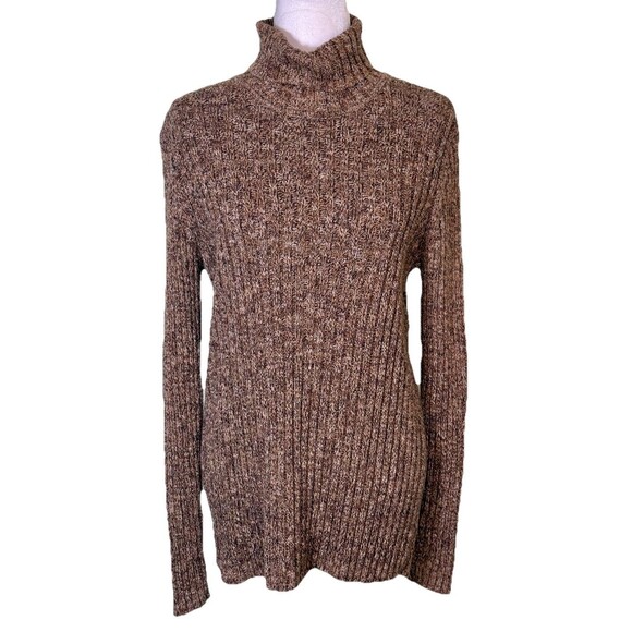 Women’s Brown Ribbed Knit Turtleneck Sweater Classic Cozy Fall Winter Size Lg - Picture 1 of 8